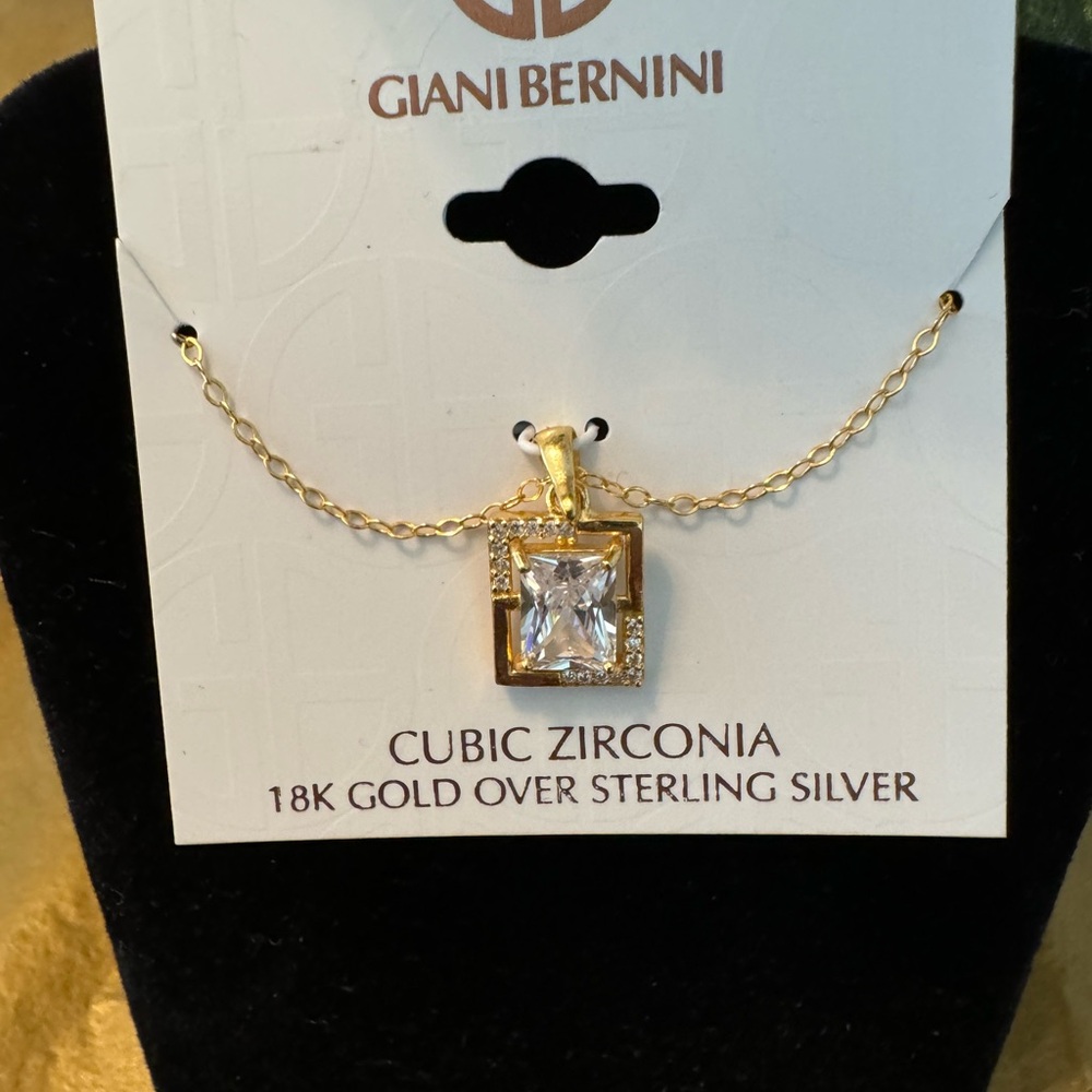 18k gold plated chain necklace with a really beautiful square CZ. NWT